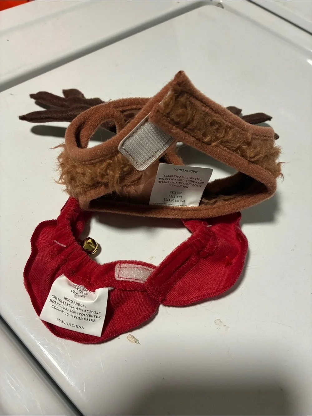 🟡Festive Brown Reindeer Antler Headband with Red Jingle Collar for Cats
